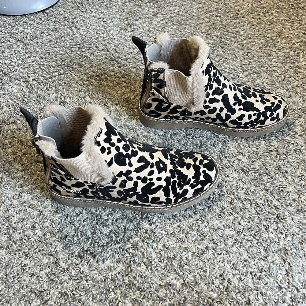 Blowfish Malibu Chillin Ankle Chelsea Boots Size 6 Brown Leopard Sherpa Trim New